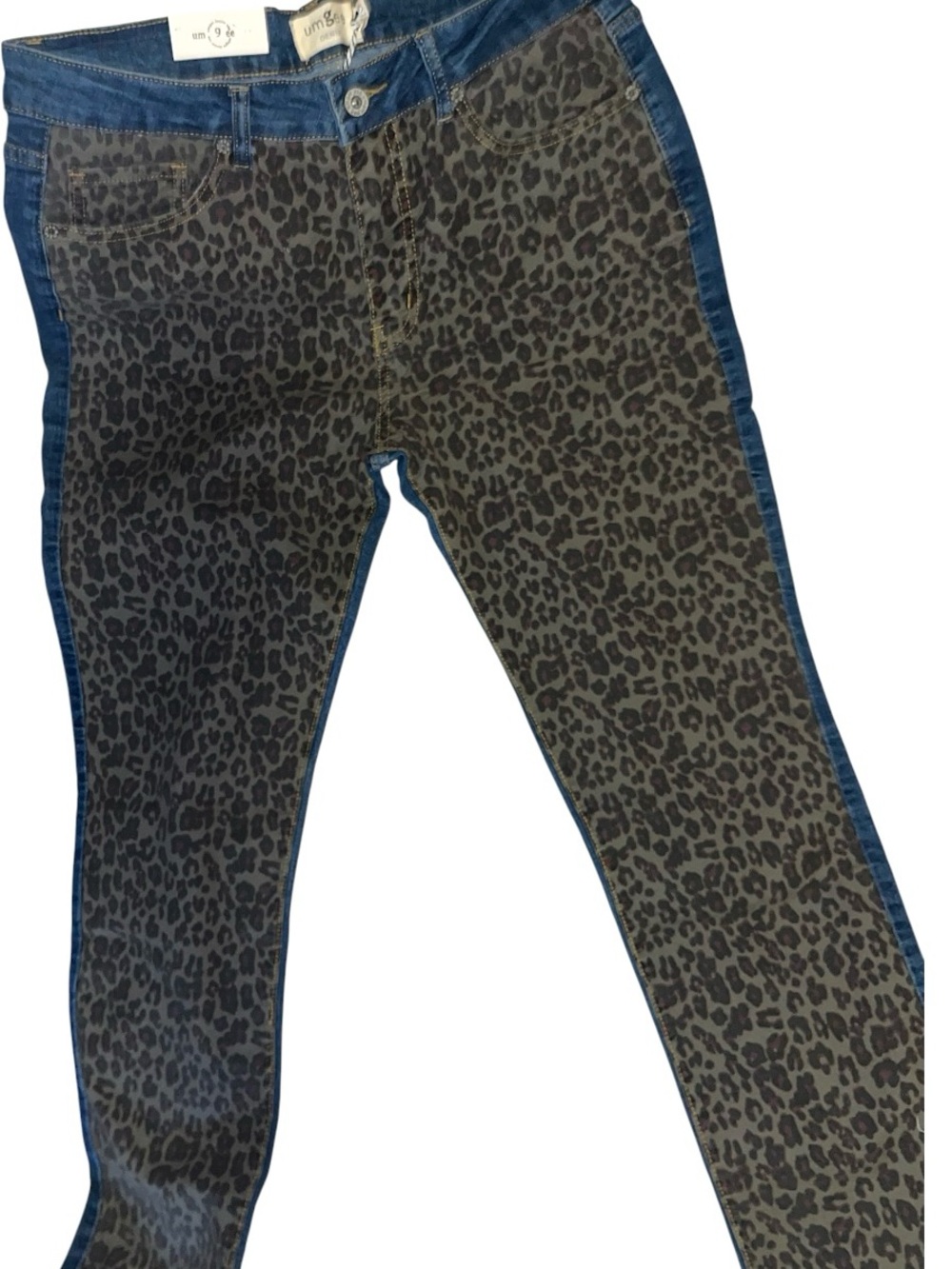 Umgee Size 9 Leopard-Print Straight Leg Jeans - Blue and Black and Brown - Picture 4 of 9